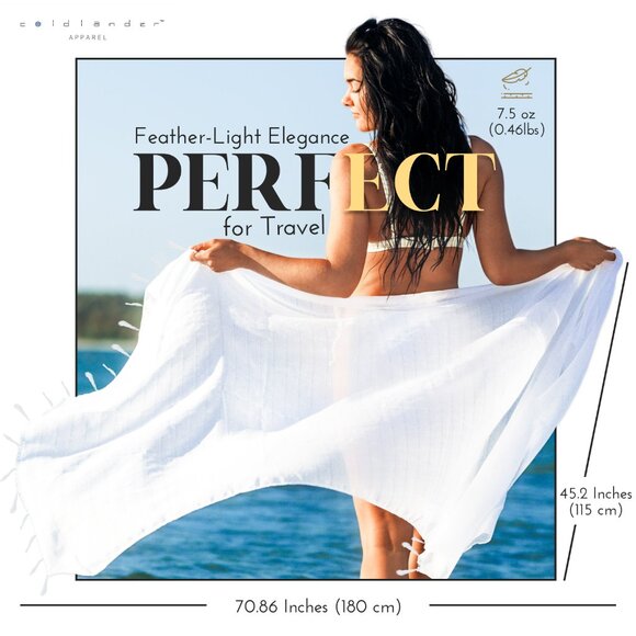White Sarong | Pareo | Swim Cover Up | Women's Beach Coverup - Picture 3 of 8